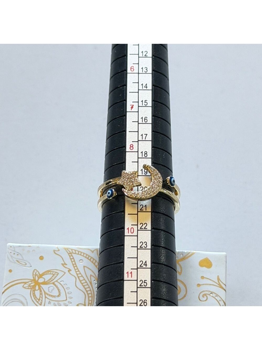 Charter Club Gold Celestial Moon Star Evil Eye Ring Size 8 Crystal
